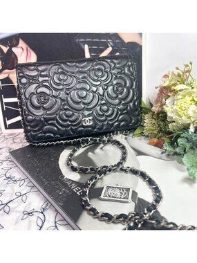 Chanel Chain Wallet Camellia Black Shoulder Bag